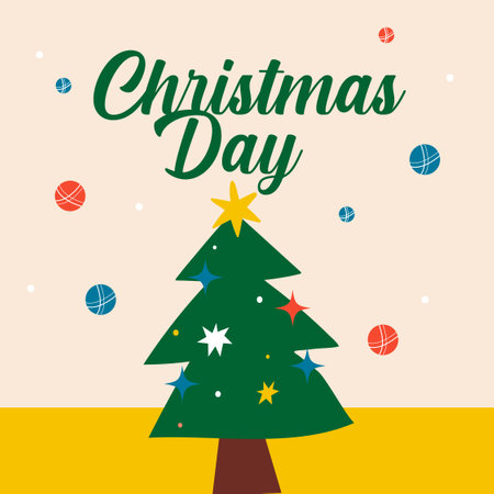Christmas card with tree and balls. Vector illustration in flat style.の写真素材