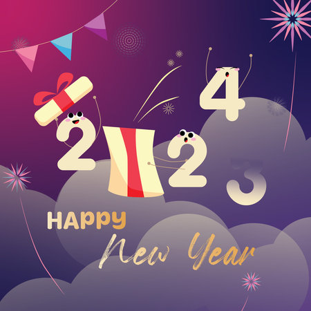 Happy New Year greeting card with fireworks and numbersのイラスト素材