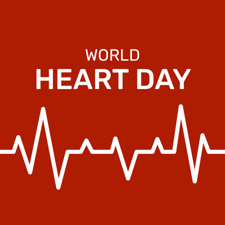 World Heart Day. Vector illustration on red background with white cardiogram.の写真素材