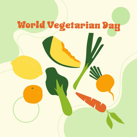 World Vegetarian Day card with vegetables and fruits. Vector illustration.の写真素材