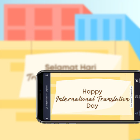 Vector illustration of a smartphone with a Happy international translation message on the screen.のイラスト素材