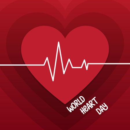 World heart day cardiogram with red heart. Vector illustration.のイラスト素材