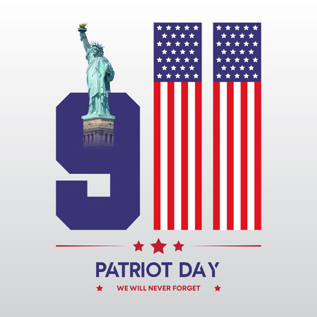 Vector illustration of a background for Patriot Day with Statue of Liberty and USA flag.のイラスト素材