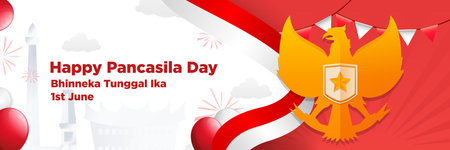 Happy Pancasila Day Indonesia. Vector Illustration. Suitable for greeting card, poster and banner.のイラスト素材