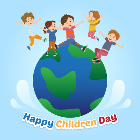 Happy Children's Day. Vector illustration of children on the globe.のイラスト素材