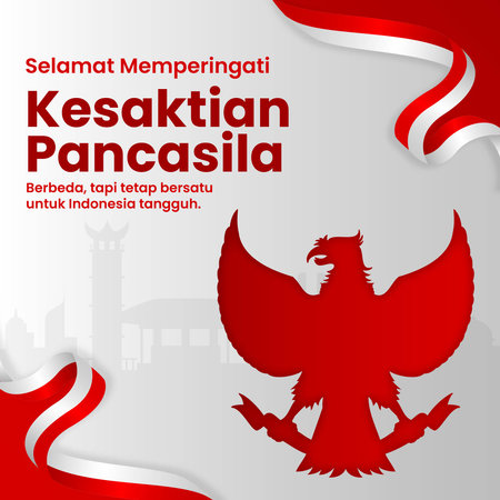 Hari Kesaktian Pancasila means Pancasila Sanctity Day. This is a poster to celebrate Indonesia's commemoration of Pancasila Sanctity Day.のイラスト素材