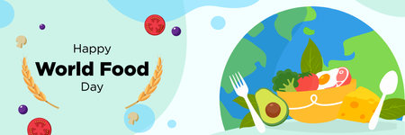 World Food Day banner. Flat vector illustration of World Food Day banner for web designのイラスト素材