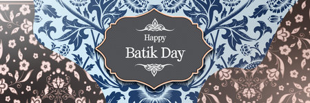 Happy Batik Day greeting card with batik pattern. Hand drawn vector illustration.のイラスト素材