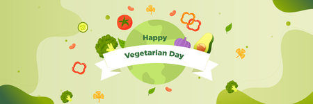 Happy Vegetarian Day banner. Vector illustration for your web site design.のイラスト素材