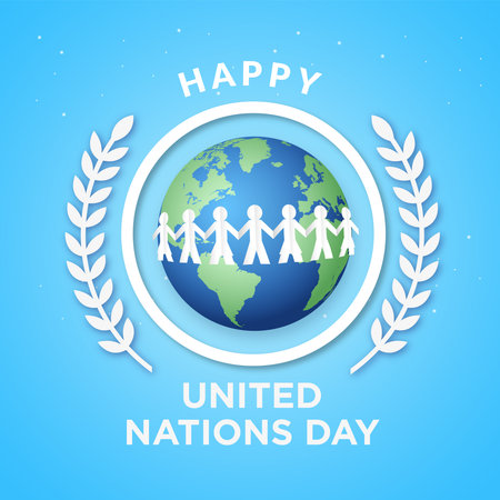 Illustration of background for United Nations Day with globe and people silhouettesのイラスト素材