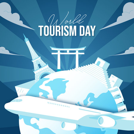 World Tourism Day. Travel and Tourism Concept. Vector Illustration.のイラスト素材