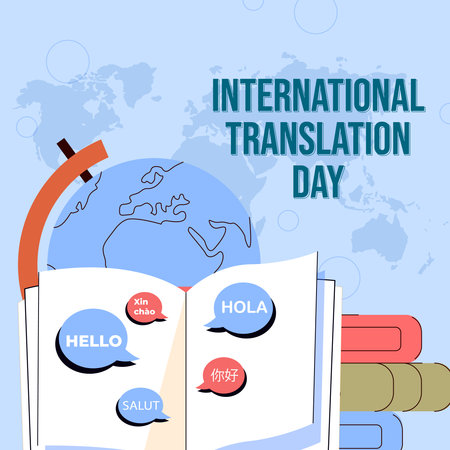 Conceptual word bubbles showing International Translation Day.のイラスト素材