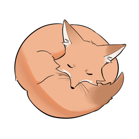 Sleeping Fox with Cartoon and Stylized Style Hand Drawing Illustrationの写真素材