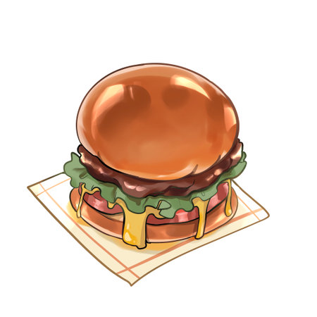 Burger with Cheese Filling with Stylized Illustrationの写真素材