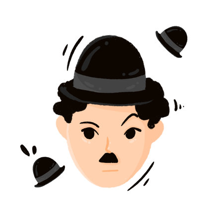Vector illustration of Charlie Chaplin with black hat and bowler hat.の写真素材