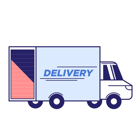 Delivery truck flat icon vector illustration with blue and pink colorの写真素材