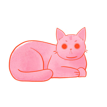 Illustration of a cat with pink color and red outlineの写真素材