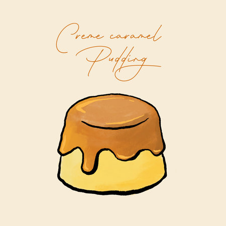 Creme caramel pudding food dessert. Hand drawn illustration.の写真素材