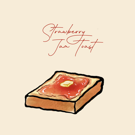 Toast with strawberry jam. Vector illustration. Hand drawn sketch.の写真素材