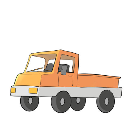 Cute illustration hand drawn truck lorry in stylized drawingの写真素材