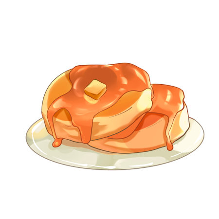 Cute Souffle Pancake Drawing Illustration Cartoon Foodの写真素材