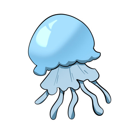 Cute Simple Jellyfish Illustration Simple Blue Hand Drawnの写真素材