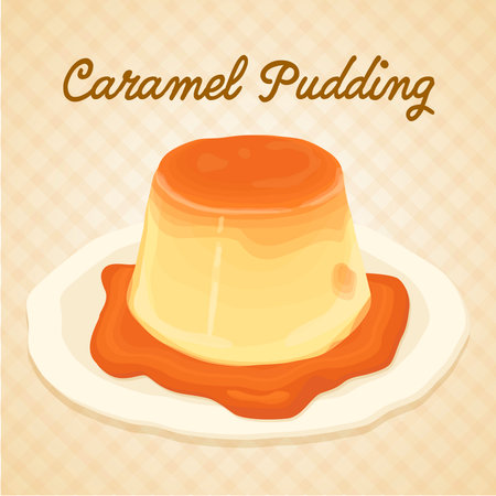 Caramel Pudding Illustration. Flan Vector Illustration. Japanese Custard Pudding 'Purin' with Caramel Sauce.のイラスト素材