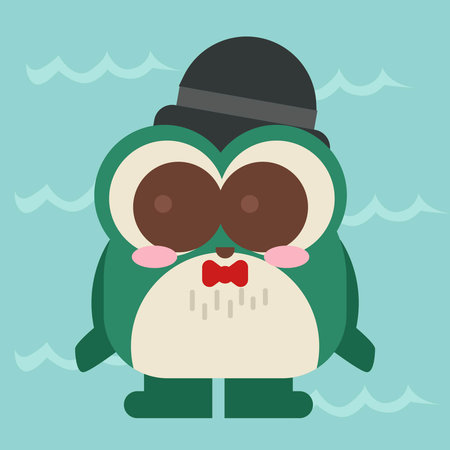 Cute Frog in a hat and bow tie. Frog children illustration. Frog Vector illustration.のイラスト素材
