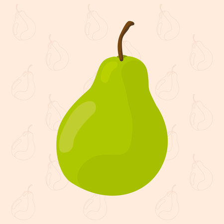 Simple pear vector illustration. Pear vector illustration in flat style. Green pear illustration over beige background.のイラスト素材