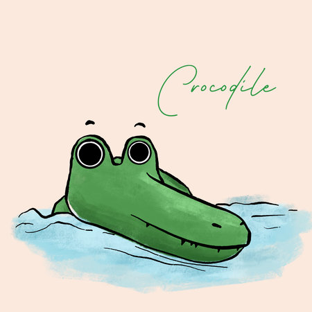 Cute hand drawn crocodile in the water. Vector illustration.の写真素材
