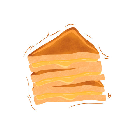 Cheese Toast Illustration Isolated on Whiteの写真素材