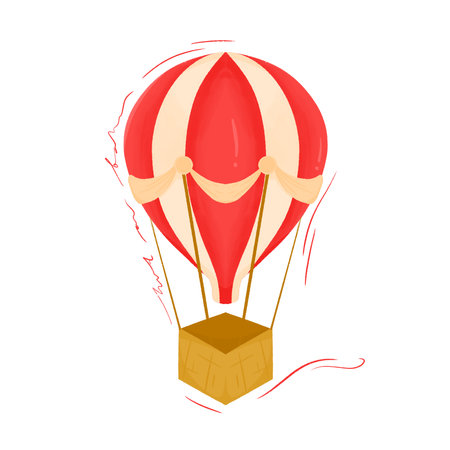 Red White Hot Air Balloon Illustration Isolated on Whiteの写真素材