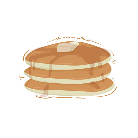 Delicious Pancake with Butter in Top Illustration Isolated on Whiteの写真素材