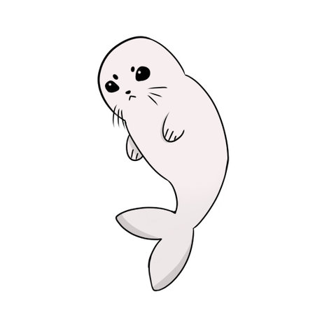 baby seal illustration simple cute raster drawingの写真素材