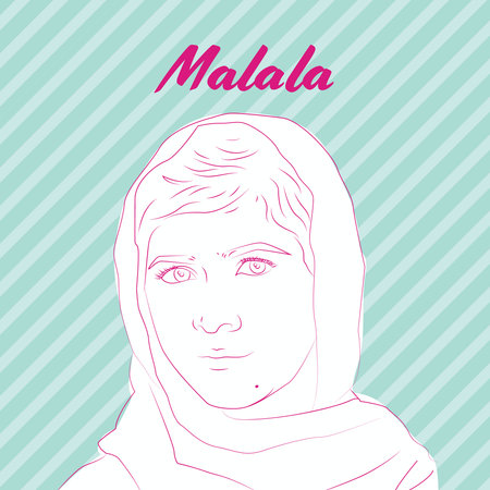 Activist Malala Yousafzai illustration on blue background.のイラスト素材