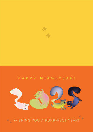 Cat Illustration for Greeting Card 2025のイラスト素材