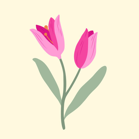 Isolated Pink Flowers Vector Drawing with Pastel Yellow Backgroundのイラスト素材
