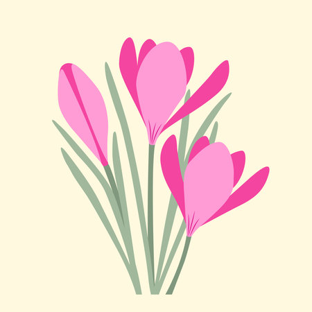 Isolated Pink Flowers Vector Drawing with Pastel Yellow Backgroundのイラスト素材