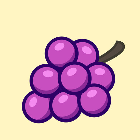 Isolated a Bunch of Grapes Fruit Vector Drawing with Pastel Yellow Backgroundのイラスト素材