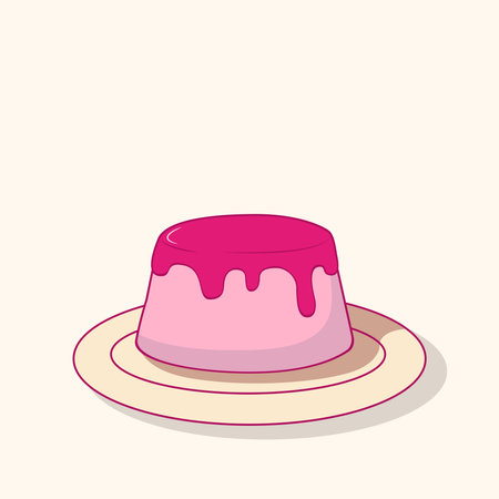 Isolated Pudding Dessert Vector Drawing with Yellow Backgroundのイラスト素材