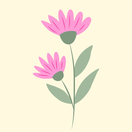 Vector Illustration of Pink Flowers Isolated in Pastel Yellow Backgroundのイラスト素材