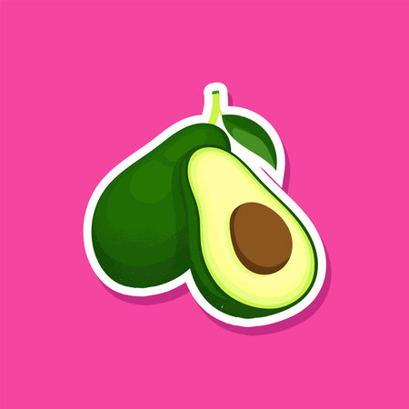Isolated Avocado Fruit Vector Illustration in Pink Backgroundのイラスト素材