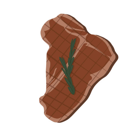 Steak with rosemary icon in cartoon style on a white backgroundのイラスト素材
