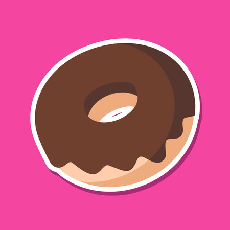 Isolated Chocolate Glazed Doughnut Donut Vector Illustration in Pink Backgroundのイラスト素材