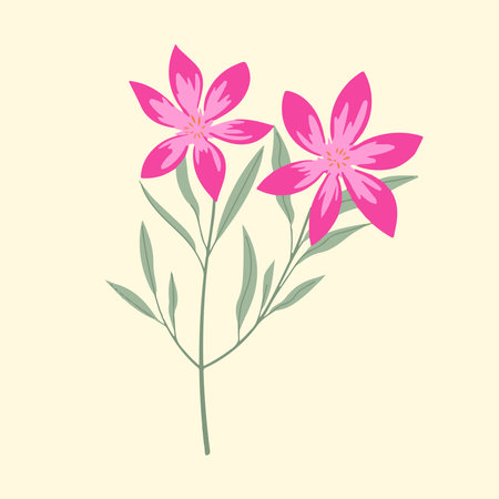 Isolated Pink Flower with Leaves Vector Illustration in Yellow Backgroundのイラスト素材