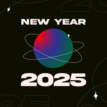 A 1x1 vector poster in modern street design style celebrating the 2025 New Year's Eve.のイラスト素材