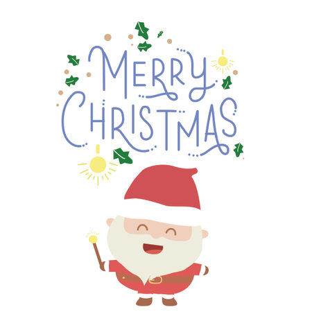Christmas greeting card with Santa Claus and lettering Merry Christmas. Vector illustration.のイラスト素材