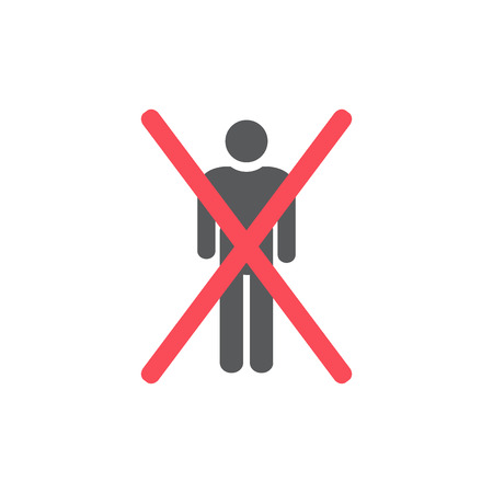 NO ENTRY, NO HUMANS ALLOWED sign. Man silhouette in crossed Vector icon.のイラスト素材