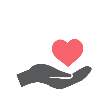 Red heart on hand, vector iconのイラスト素材