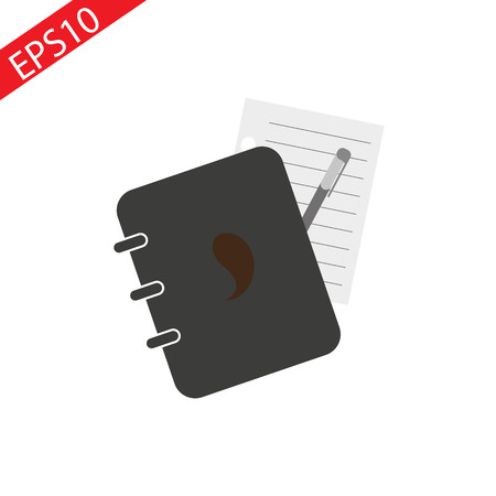 Notepad Symbol. Simple Flat Icon Of Paper And Pen. Notebook With Some Text. Vector Illustration.のイラスト素材